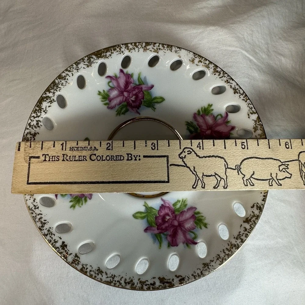 Iridescent Pink Orchid Tea Cup Reticulated Saucer‎ Lusterware Grandmillennial